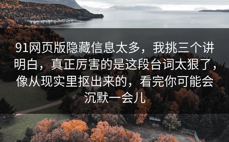 91网页版隐藏信息太多，我挑三个讲明白，真正厉害的是这段台词太狠了，像从现实里抠出来的，看完你可能会沉默一会儿