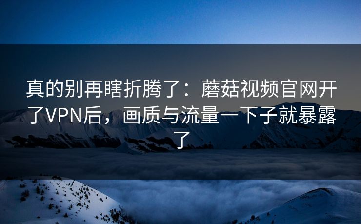 真的别再瞎折腾了:蘑菇视频官网开了VPN后,画质与流量一下子就暴露了 真的别再瞎折腾了:蘑菇视频官网开了VPN后,画质与流量一下子就暴露了